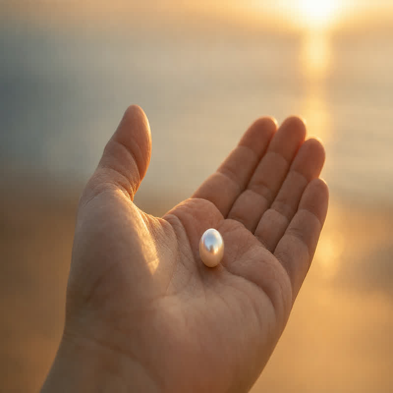 A single pearl resting in an open, sunlit palm, symbolizing surrender and trust in God